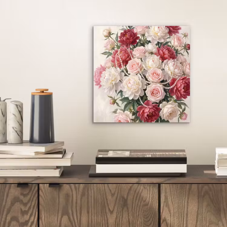 Bloemen - Parels - Romantiek - Klassiek - Roze aluminium wit klein -sfeer1
