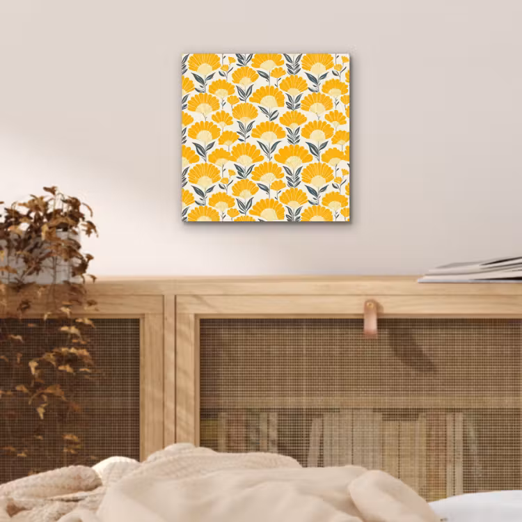 Bloemen - Retro - Botanisch - Okergeel - Grijs aluminium wit klein 46 -sfeer3