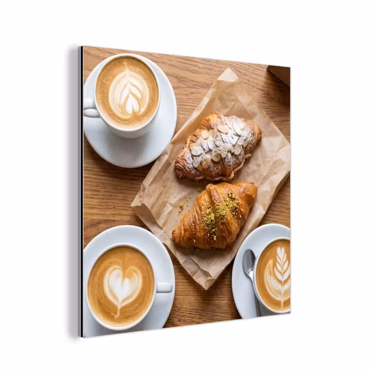 Eten - Croissant - Koffie - Ontbijt - Modern aluminium wit klein -3d