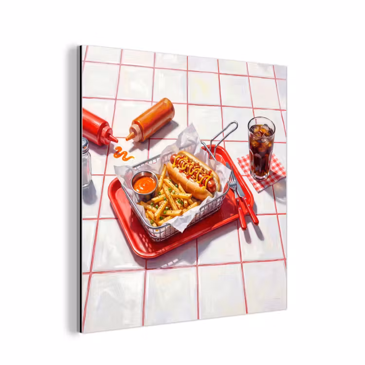 Eten - Hotdog - Fastfood - Modern - Rood aluminium wit klein -3d
