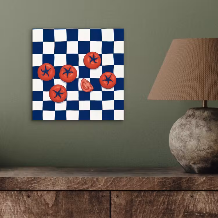 Eten - Tomaten - Keuken - Illustratie - Rood-Blauw aluminium wit klein -sfeer2