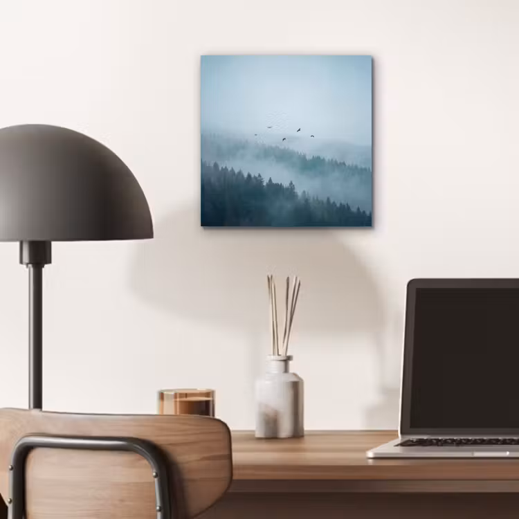 Bos - Mist - Vogels - Natuur - Groen aluminium wit klein -sfeer5
