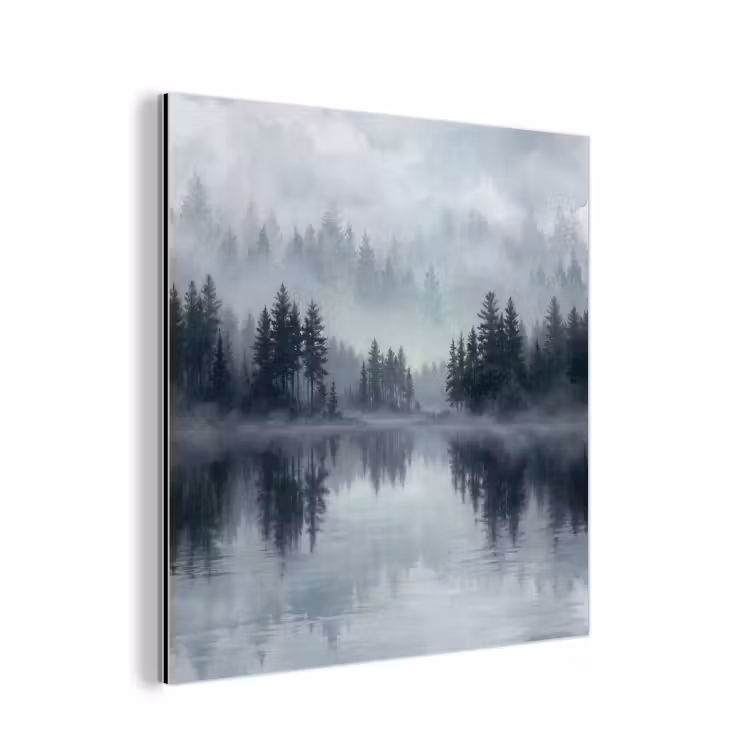 Bos - Meer - Mist - Natuur - Grijs aluminium wit klein -3d