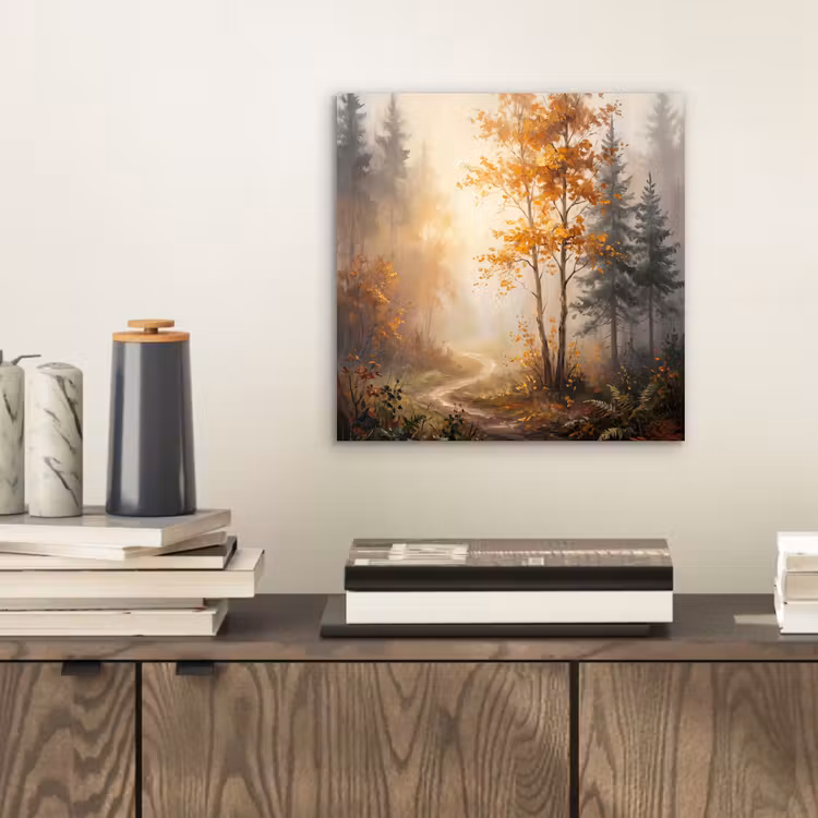 Bospad - Herfstbladeren - Natuur - Schilderachtig - Oranje aluminium wit klein -sfeer1