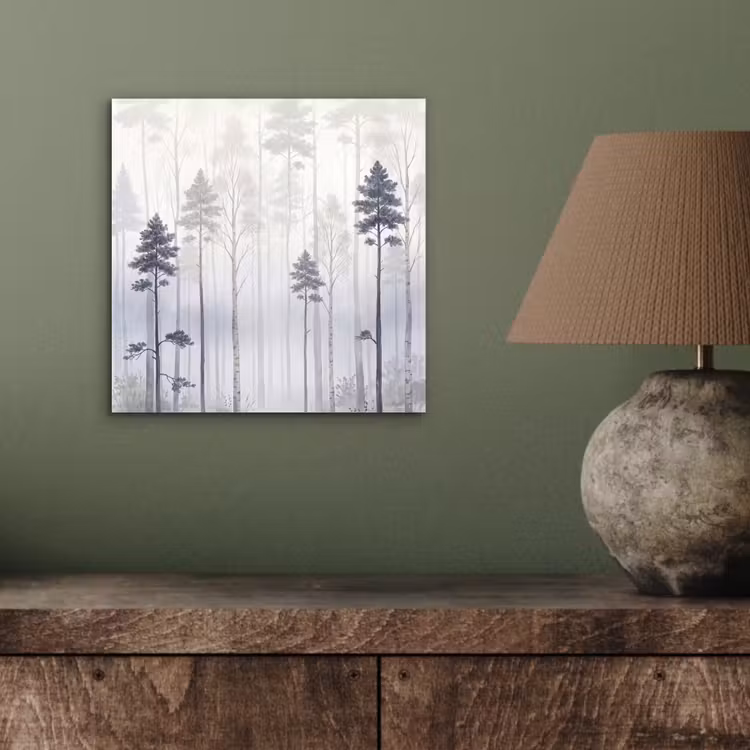 Bos - Bomen - Mist - Natuur - Illustratie - Grijs aluminium wit klein -sfeer2