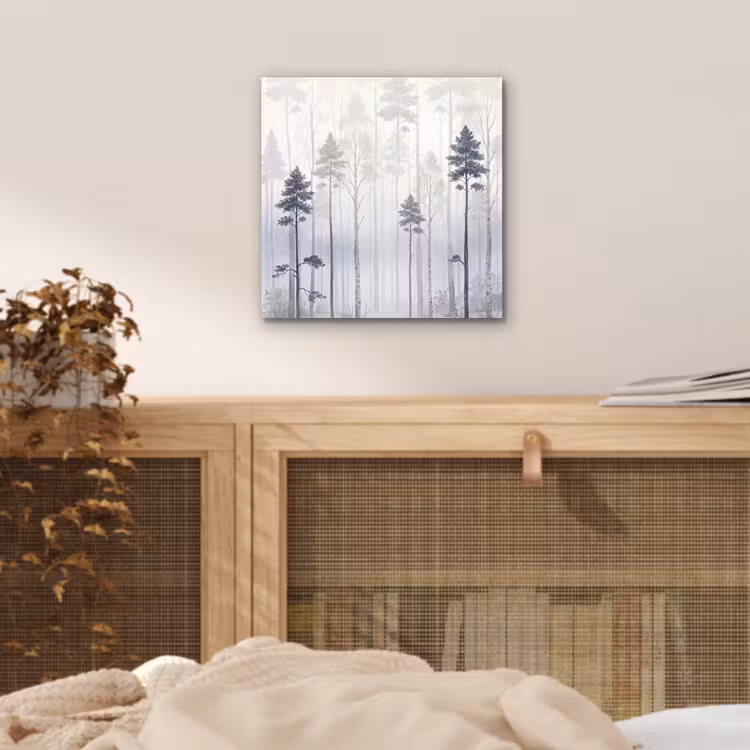 Bos - Bomen - Mist - Natuur - Illustratie - Grijs aluminium wit klein -sfeer3