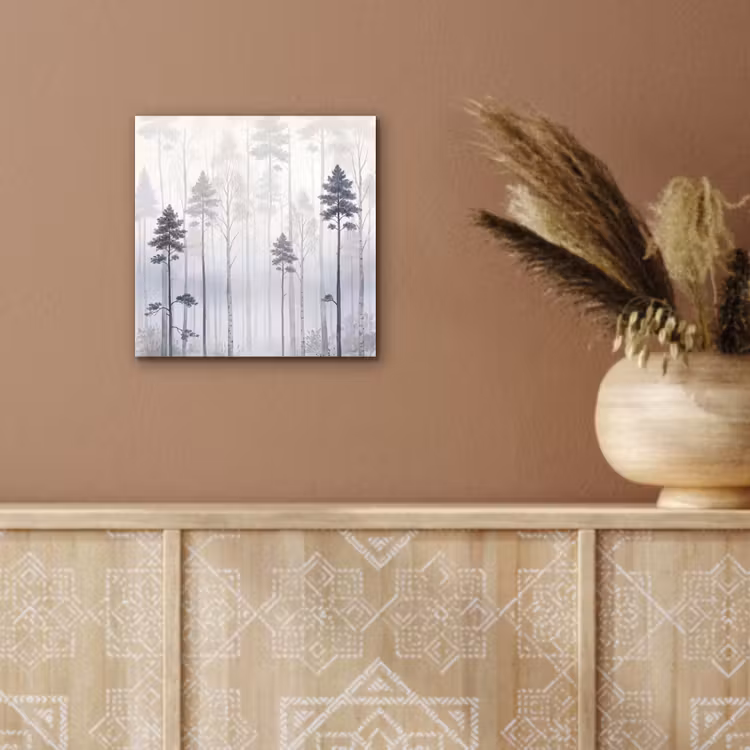 Bos - Bomen - Mist - Natuur - Illustratie - Grijs aluminium wit klein -sfeer4