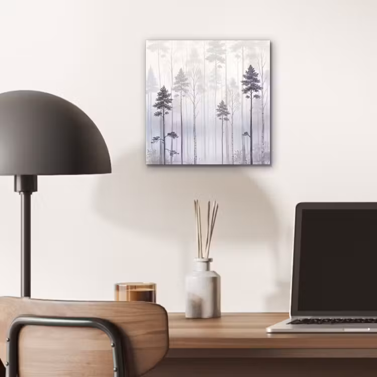 Bos - Bomen - Mist - Natuur - Illustratie - Grijs aluminium wit klein -sfeer5
