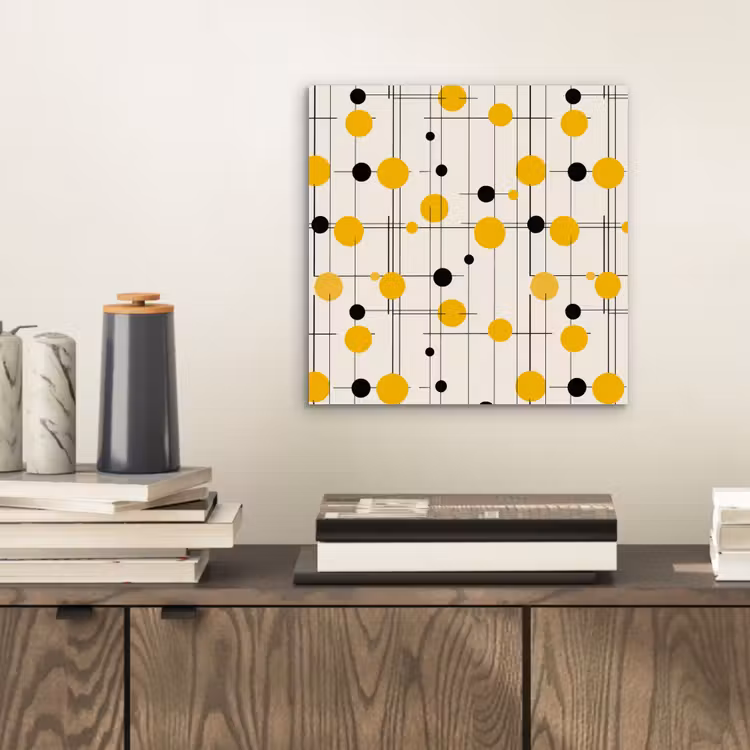 Geometrisch - Retro - Lijnen - Okergeel - Zwart aluminium wit klein 46 -sfeer1