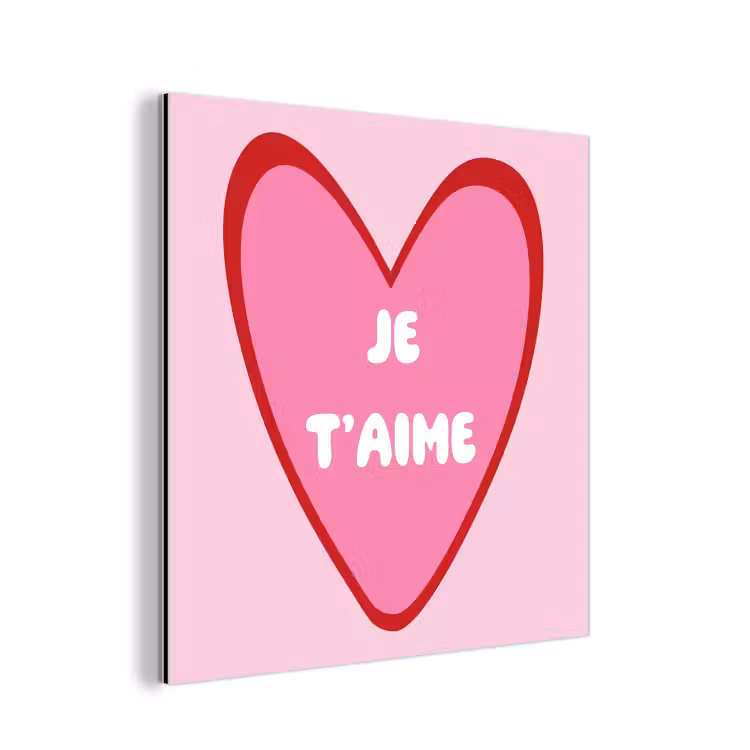 Hart - Frans - Valentijn - Roze aluminium wit klein -3d