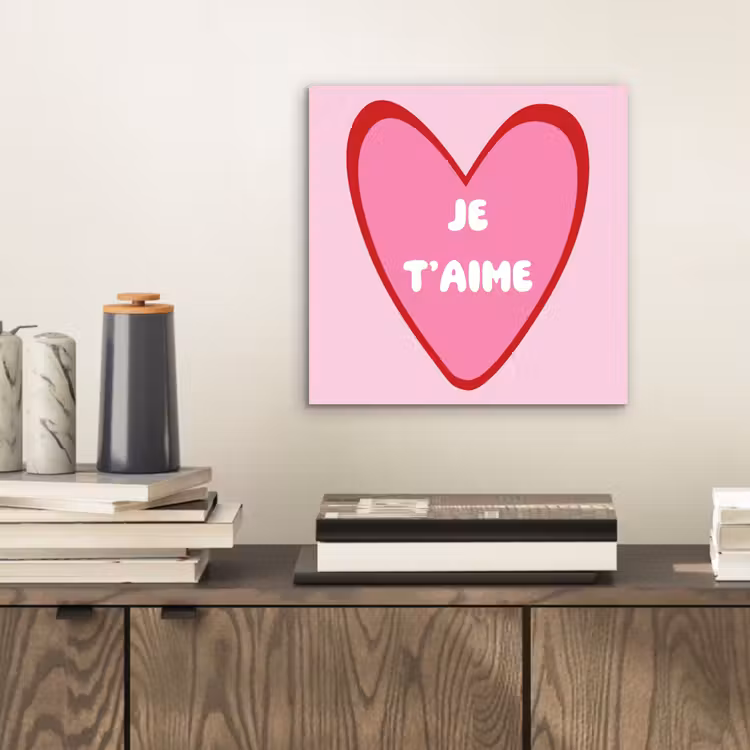 Hart - Frans - Valentijn - Roze aluminium wit klein -sfeer1