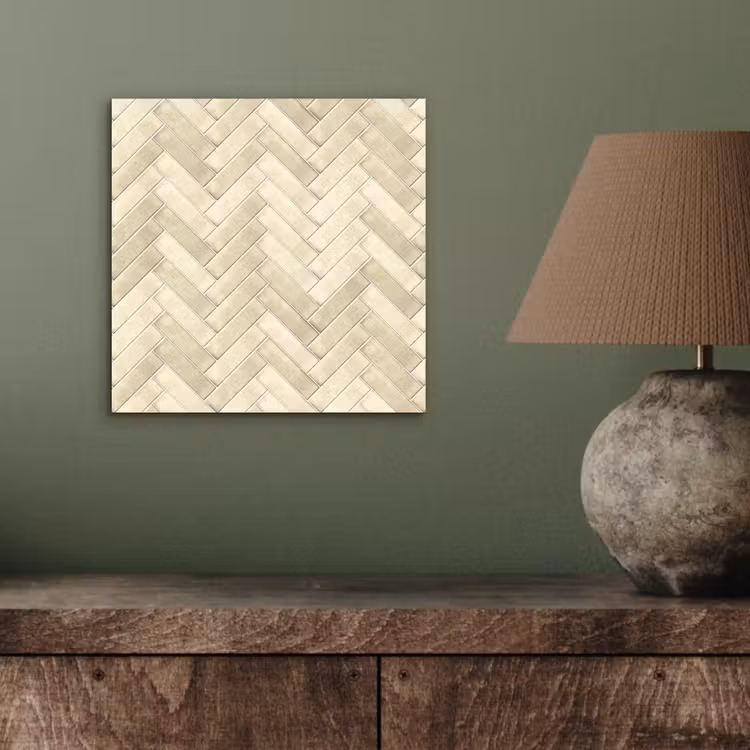 Visgraat - Wandtegel - Licht Beige aluminium wit klein 46 -sfeer2