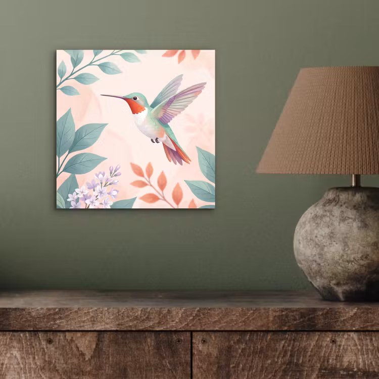 Kolibrie - Vliegen - Natuur - Illustratie - Kleurrijk aluminium wit klein -sfeer2