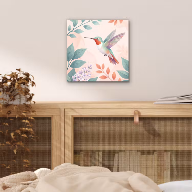 Kolibrie - Vliegen - Natuur - Illustratie - Kleurrijk aluminium wit klein -sfeer3