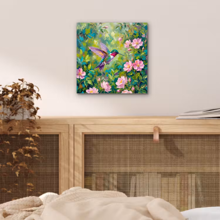 Kolibrie - Bloemen - Natuur - Kleurrijk aluminium wit klein -sfeer3