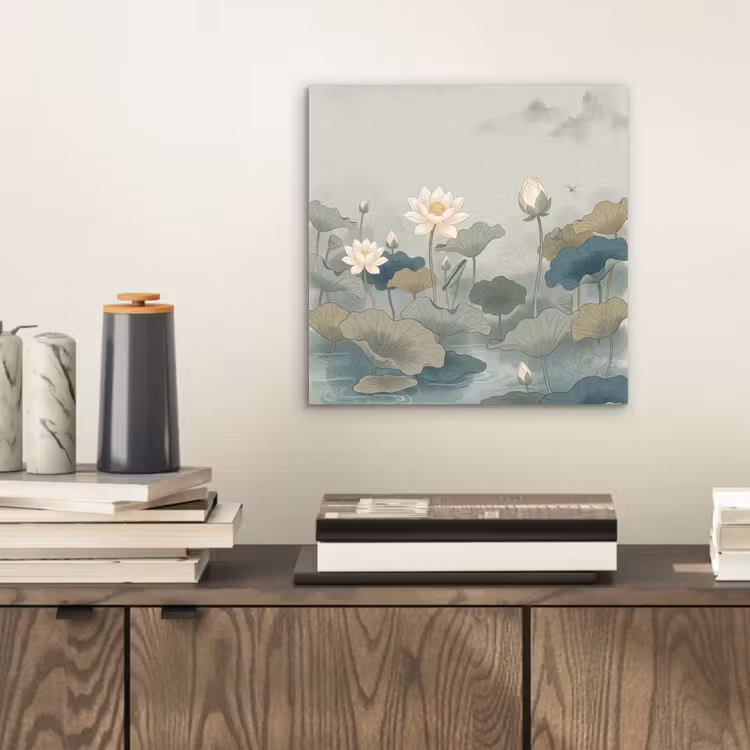 Lotus - Bloemen - Groen aluminium wit klein -sfeer1