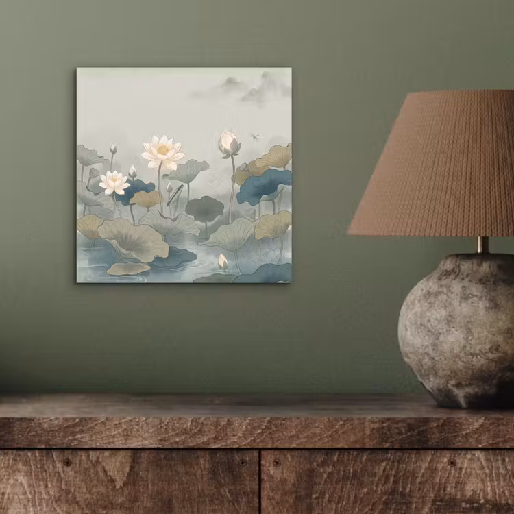 Lotus - Bloemen - Groen aluminium wit klein -sfeer2