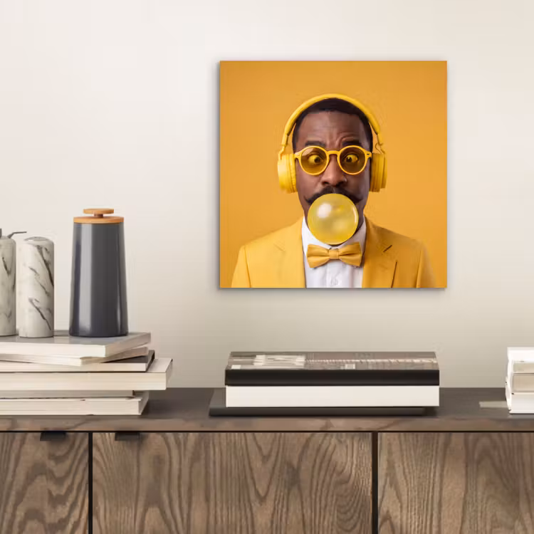 Man - Bubblegum - Portret - Geel - Modern aluminium wit klein -sfeer1