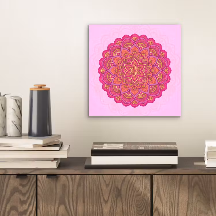 Mandala - Cirkel - Spiritueel - Oosters - Roze aluminium wit klein -sfeer1