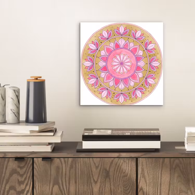 Mandala - Patroon - Kunst - Aquarel - Roze aluminium wit klein -sfeer1