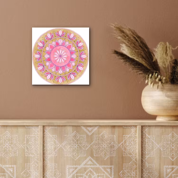 Mandala - Patroon - Kunst - Aquarel - Roze aluminium wit klein -sfeer4