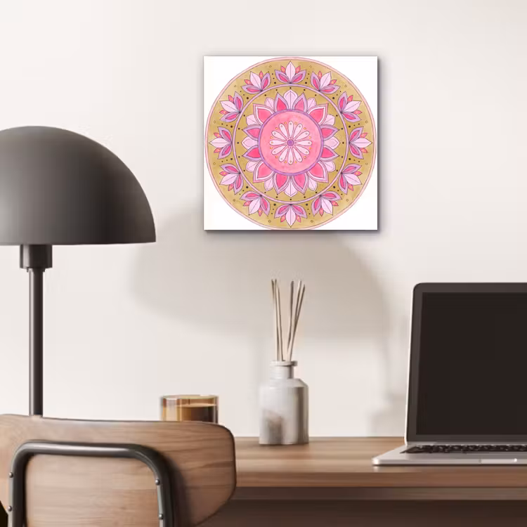 Mandala - Patroon - Kunst - Aquarel - Roze aluminium wit klein -sfeer5