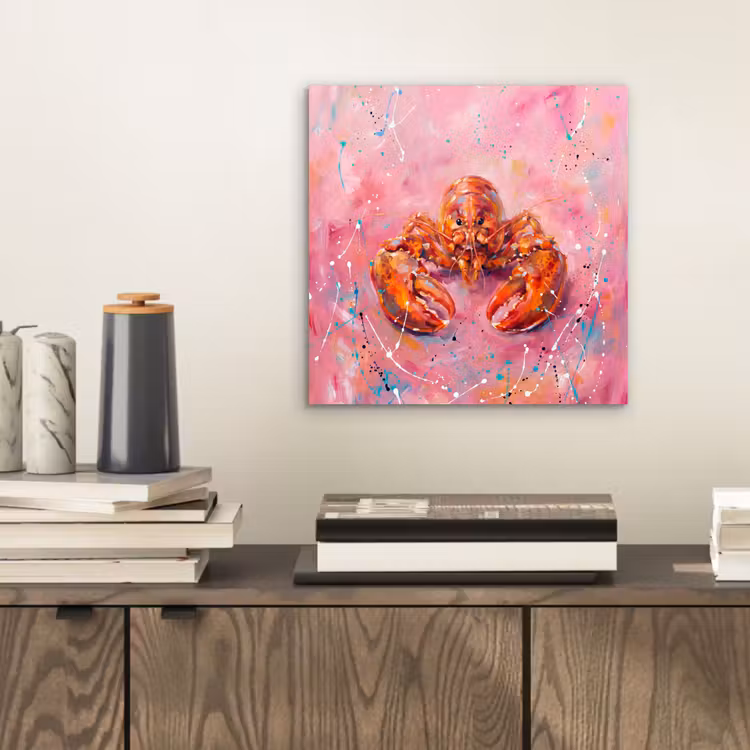 Zeeleven - Kreeft - Spatters - Abstract - Roze aluminium wit klein -sfeer1