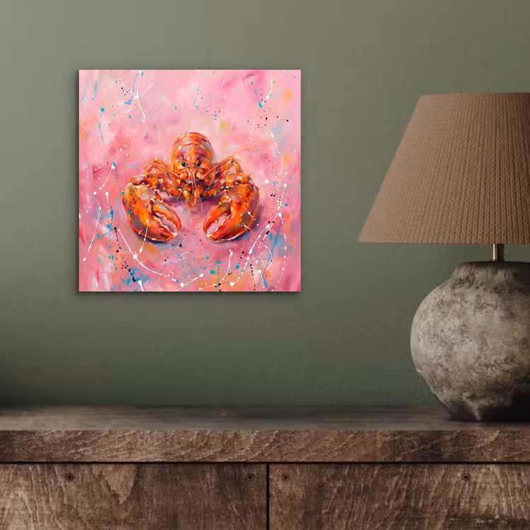 Zeeleven - Kreeft - Spatters - Abstract - Roze aluminium wit klein -sfeer2