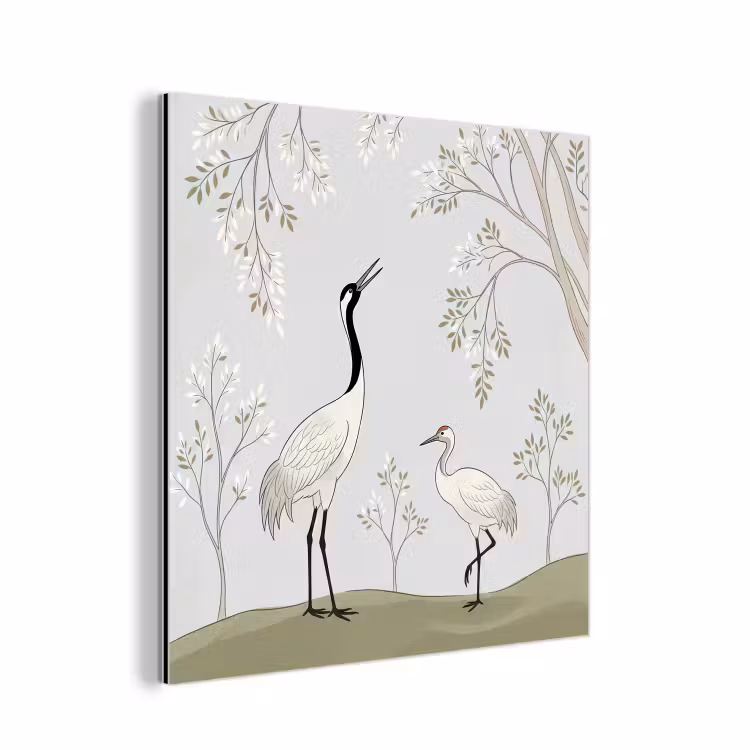 Minimalistisch - Kraanvogels - Blauw aluminium wit klein -3d