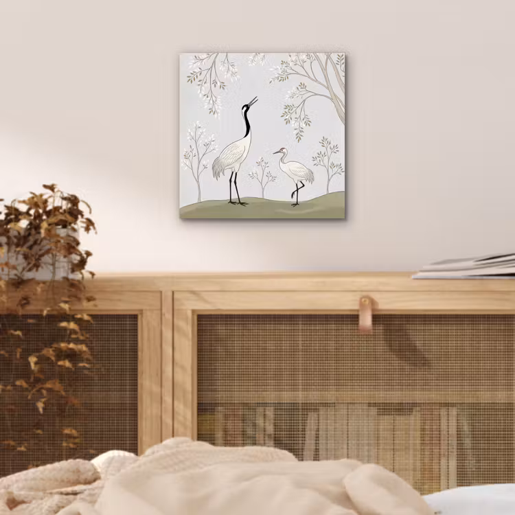 Minimalistisch - Kraanvogels - Blauw aluminium wit klein -sfeer3