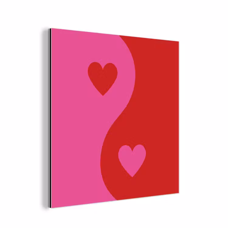 Minimalistisch - Rood - Roze - Hartjes aluminium wit klein -3d