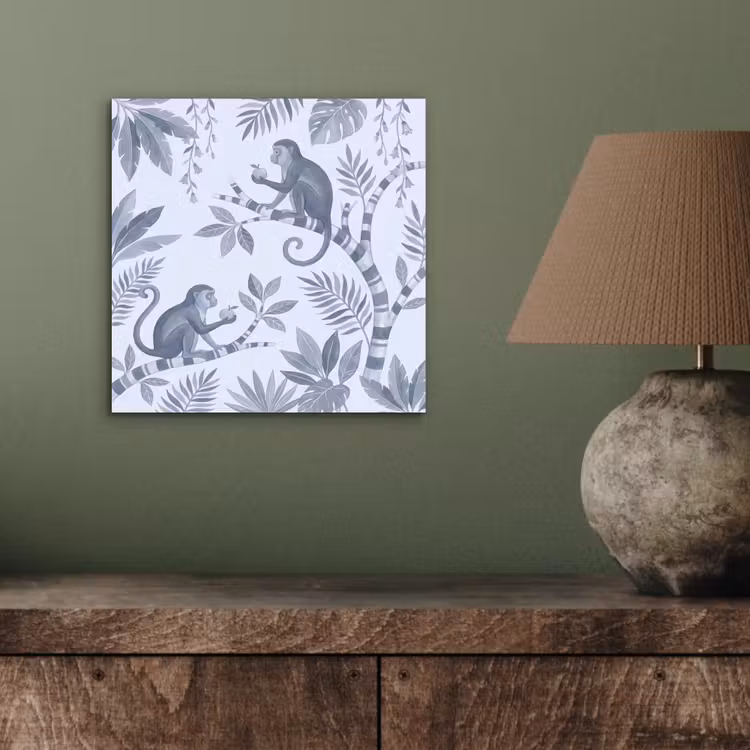 Aap - Boom - Bladeren - Jungle - Illustratie aluminium wit klein -sfeer2