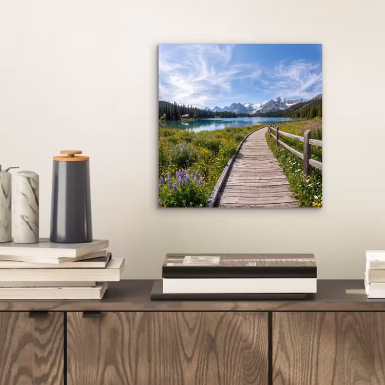 Bergen - Meer - Landschap - Blauw aluminium wit klein -sfeer1