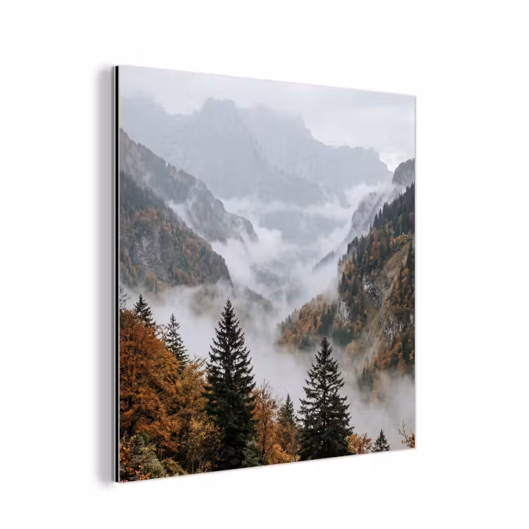 Bergen - Vallei - Mist - Herfst - Natuur aluminium wit klein -3d