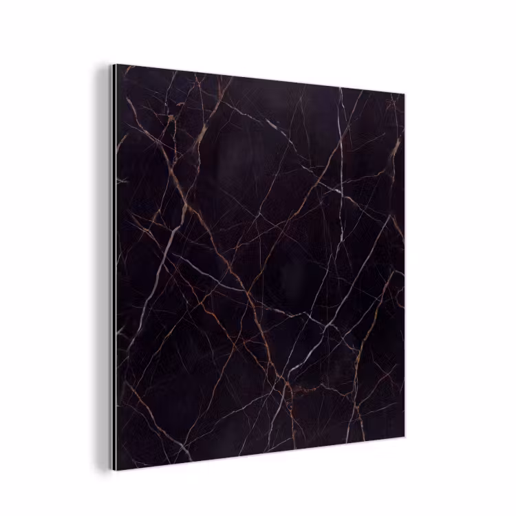 Natuursteen - Marmerpatroon - Abstract - Modern - Zwart - Goud aluminium wit klein -3d