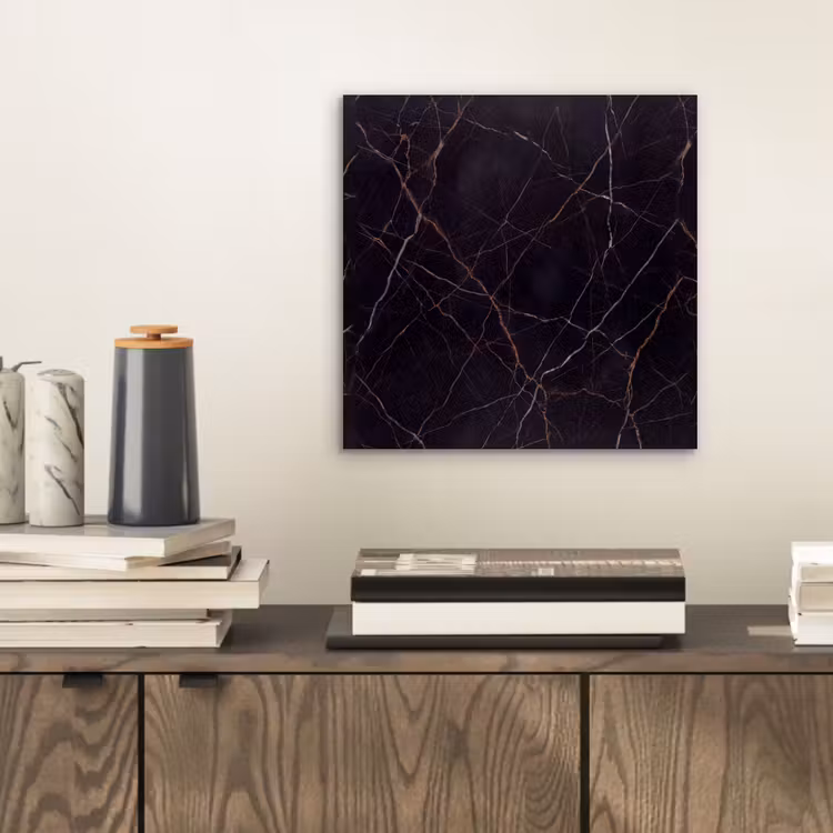 Natuursteen - Marmerpatroon - Abstract - Modern - Zwart - Goud aluminium wit klein -sfeer1