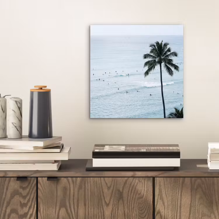 Oceaan - Palmbomen - Surfers aluminium wit klein -sfeer1