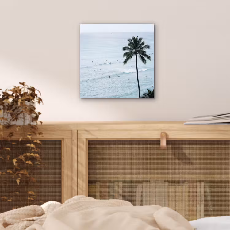 Oceaan - Palmbomen - Surfers aluminium wit klein -sfeer3