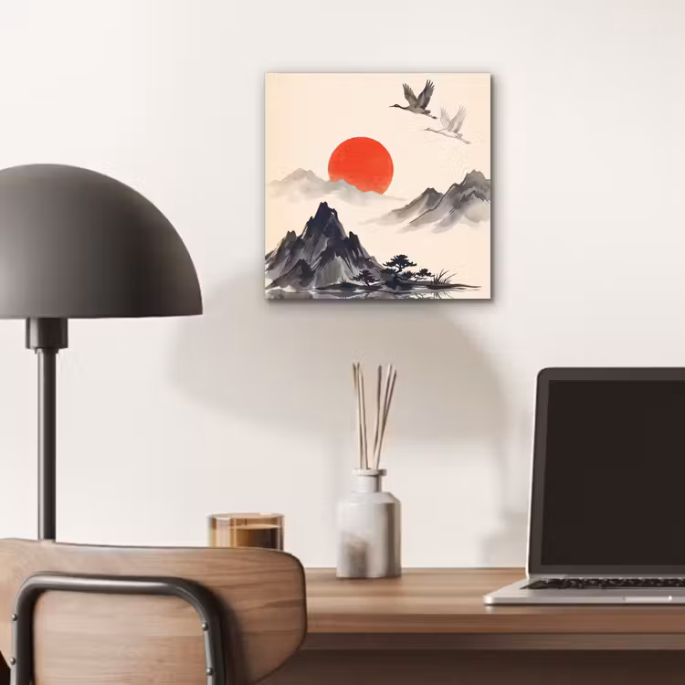 Oosters - Kraanvogels - Landschap aluminium wit klein -sfeer5