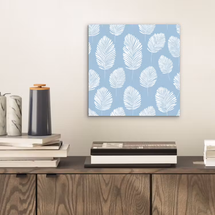 Palmbladeren - Naadloos - Patroon - Pastelblauw aluminium wit klein 46 -sfeer1