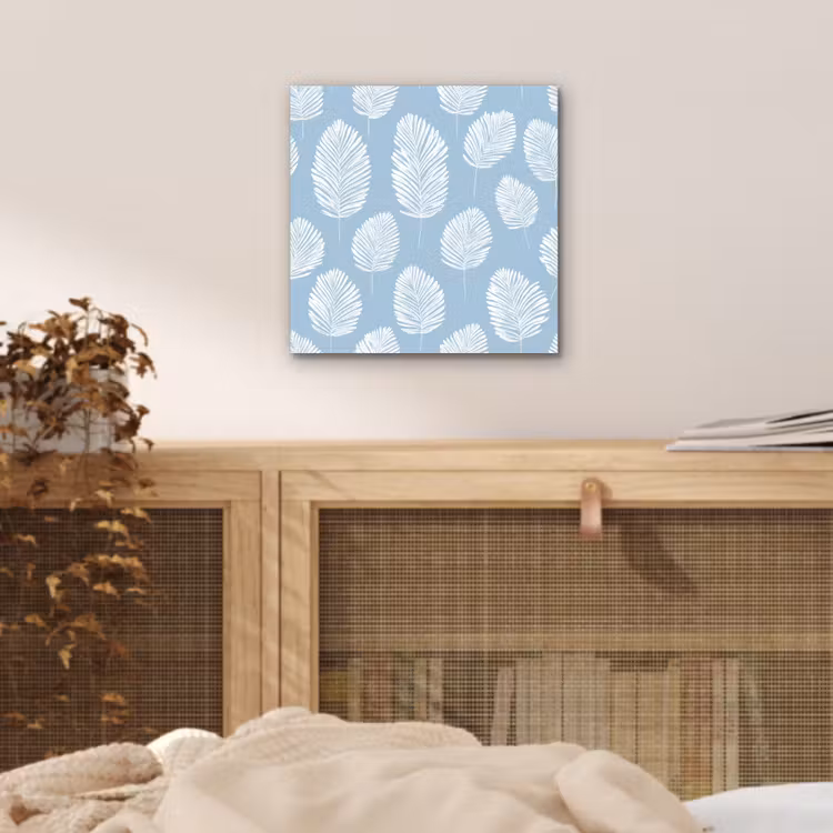 Palmbladeren - Naadloos - Patroon - Pastelblauw aluminium wit klein 46 -sfeer3