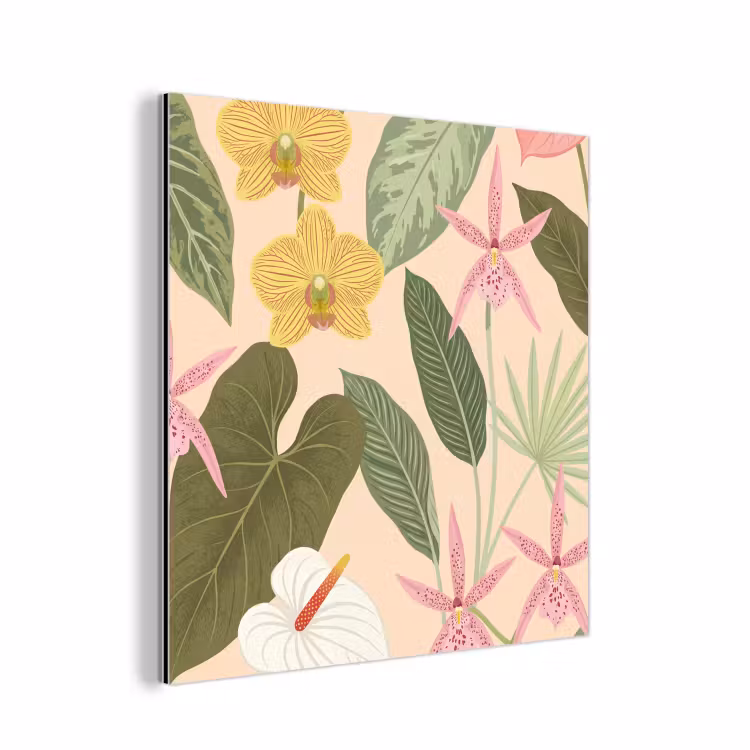 Patroon - Bloemen - Kleurrijk aluminium wit klein -3d