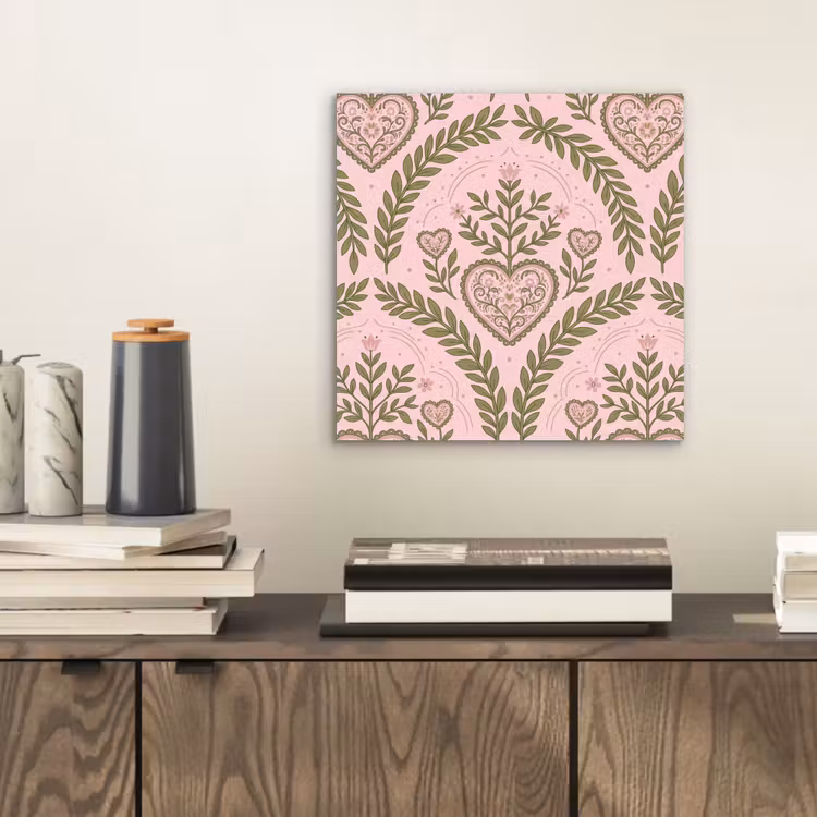 Patroon - Hart - Bloemen - Folkloristisch - Roze aluminium wit klein -sfeer1