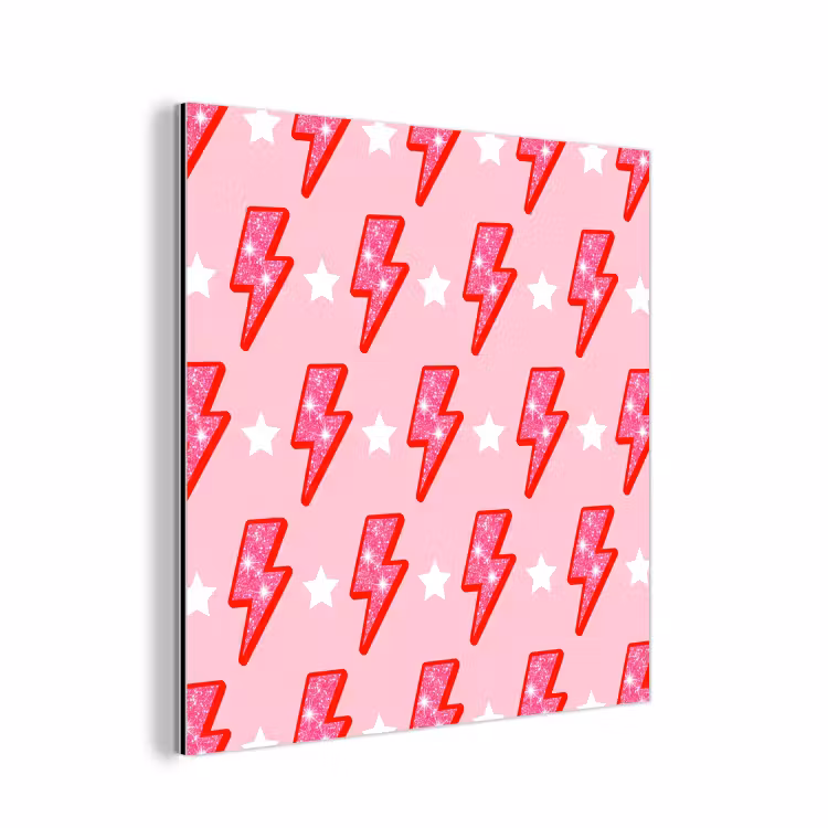 Patroon - Bliksem - Ster - Glitter - Roze aluminium wit klein -3d