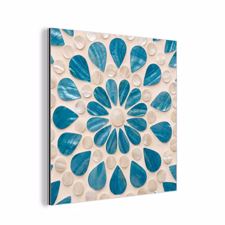 Patroon - Mozaïek - Schelpen - Abstract - Turquoise aluminium wit klein -3d