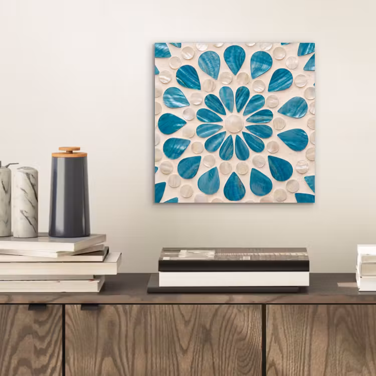 Patroon - Mozaïek - Schelpen - Abstract - Turquoise aluminium wit klein -sfeer1