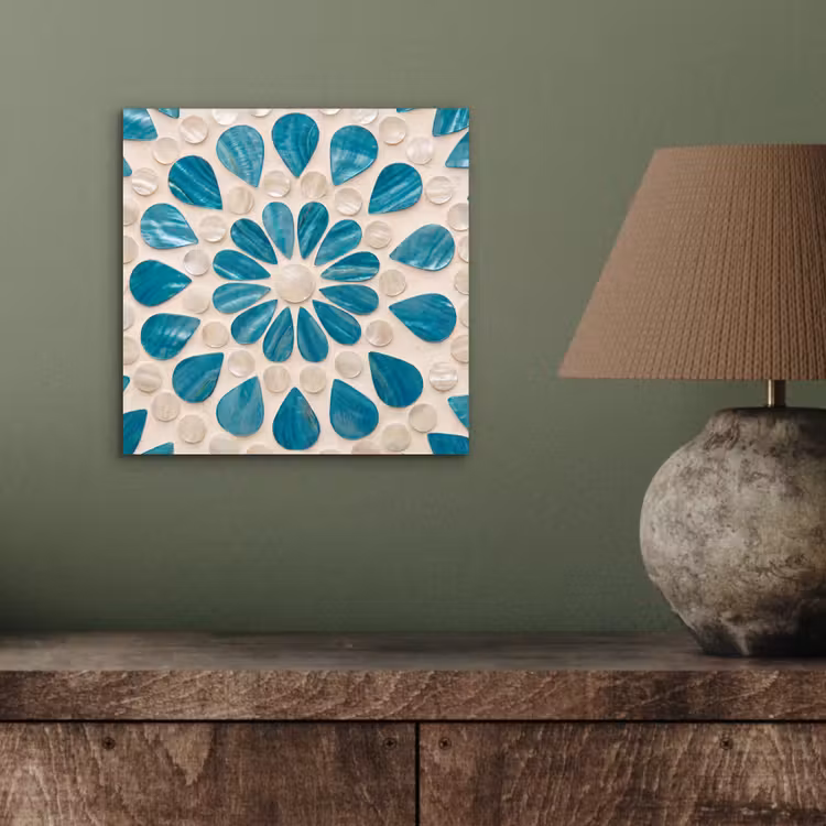 Patroon - Mozaïek - Schelpen - Abstract - Turquoise aluminium wit klein -sfeer2