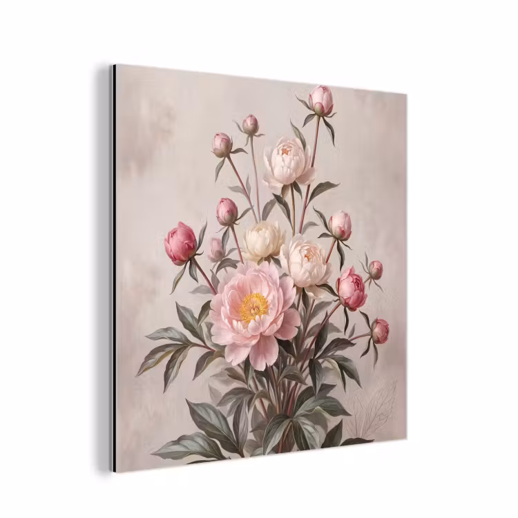 Pioenrozen - Boeket - Roze aluminium wit klein -3d