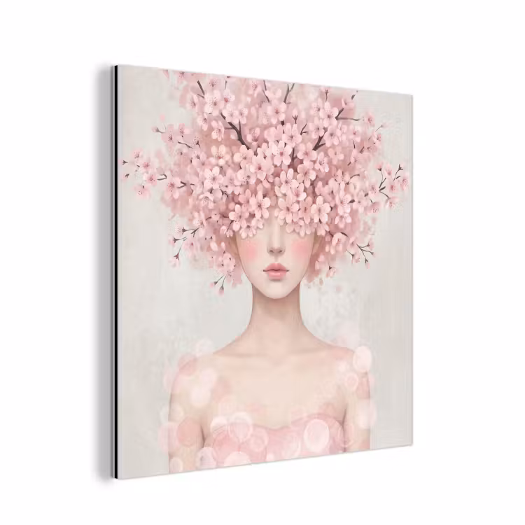 Portret - Kersenbloesem - Roze aluminium wit klein -3d