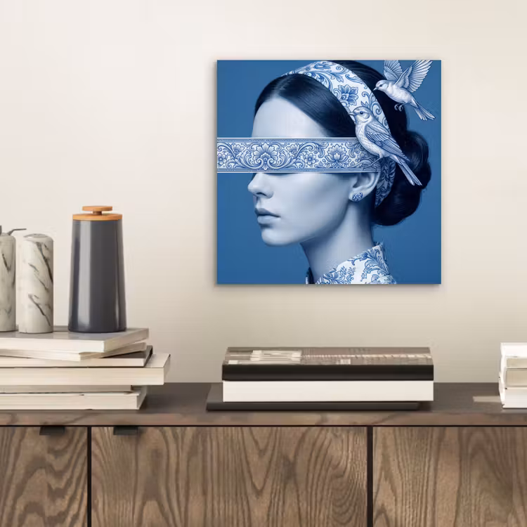 Portret - Klassiek - Wit - Blauw aluminium wit klein -sfeer1